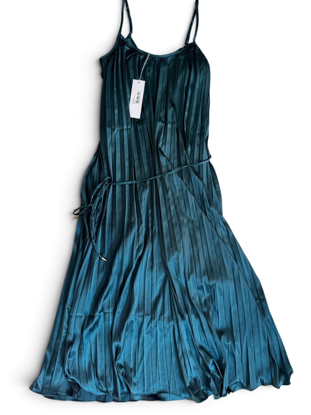 Bishop + Young Mara Pleated Satin Midi Dress in Emerald size S Small NWT - Picture 2 of 12